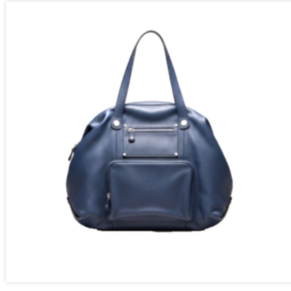 Bosca Blue Pebbled Leather Weekender Travel Tote Made in Italy Large Bag - Picture 14 of 14